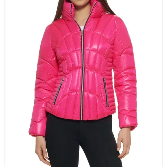 GUESS Hot Pink Puffer Coat- Worn Once! - Picture 1 of 8